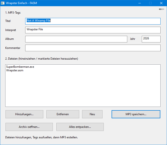 Wrapster-FASM x64 v0.2 Hauptfenster